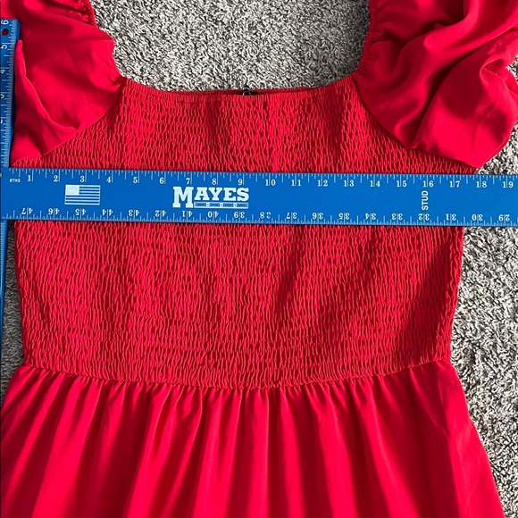 PRETTYGARDEN Women's Red Maxi Dress Puffy Sleeve Square-Neck Smocked - Size XL - Picture 7 of 8